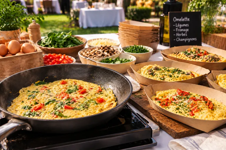 Atelier omelette préparée minute lors d'un événement