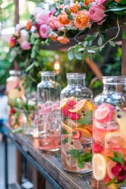 Espace barista en libre-service avec jarres de jus et eaux détox, formule La Signature
