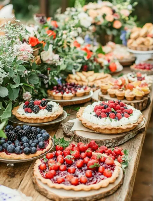 Tartes et pâtisseries maison pour buffet de brunch